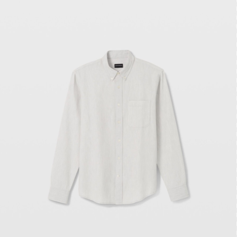 Club Monaco Slim Fit Heathered Waffle Textured Linen Style Shirt Sz. L